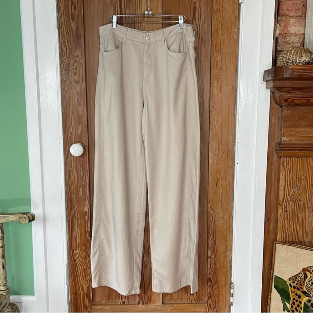 Zara Baggy Wide Leg High Rise Lyocell Pants Shimmer Size 10 🍄 - Picture 3 of 10